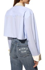 Женская хлопковая блузка MIU MIU голубого цвета, арт. MK1605-10AR-F0012 | Фото 4 (Рукава: Длинные; Материал внешний: Хлопок; Длина (для топов): Укороченные; Женское Кросс-КТ: Блуза-одежда; Стили: Кэжуэл)