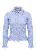 Женская хлопковая блузка MIU MIU голубого цвета, арт. MK1617-2AP2-F0012 | Фото 1 (Рукава: Длинные; Длина (для топов): Стандартные; Материал внешний: Хлопок; Стили: Романтичный; Женское Кросс-КТ: Блуза-одежда)
