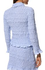 Женская хлопковая блузка MIU MIU голубого цвета, арт. MK1617-2AP2-F0012 | Фото 4 (Рукава: Длинные; Длина (для топов): Стандартные; Материал внешний: �Хлопок; Стили: Романтичный; Женское Кросс-КТ: Блуза-одежда)