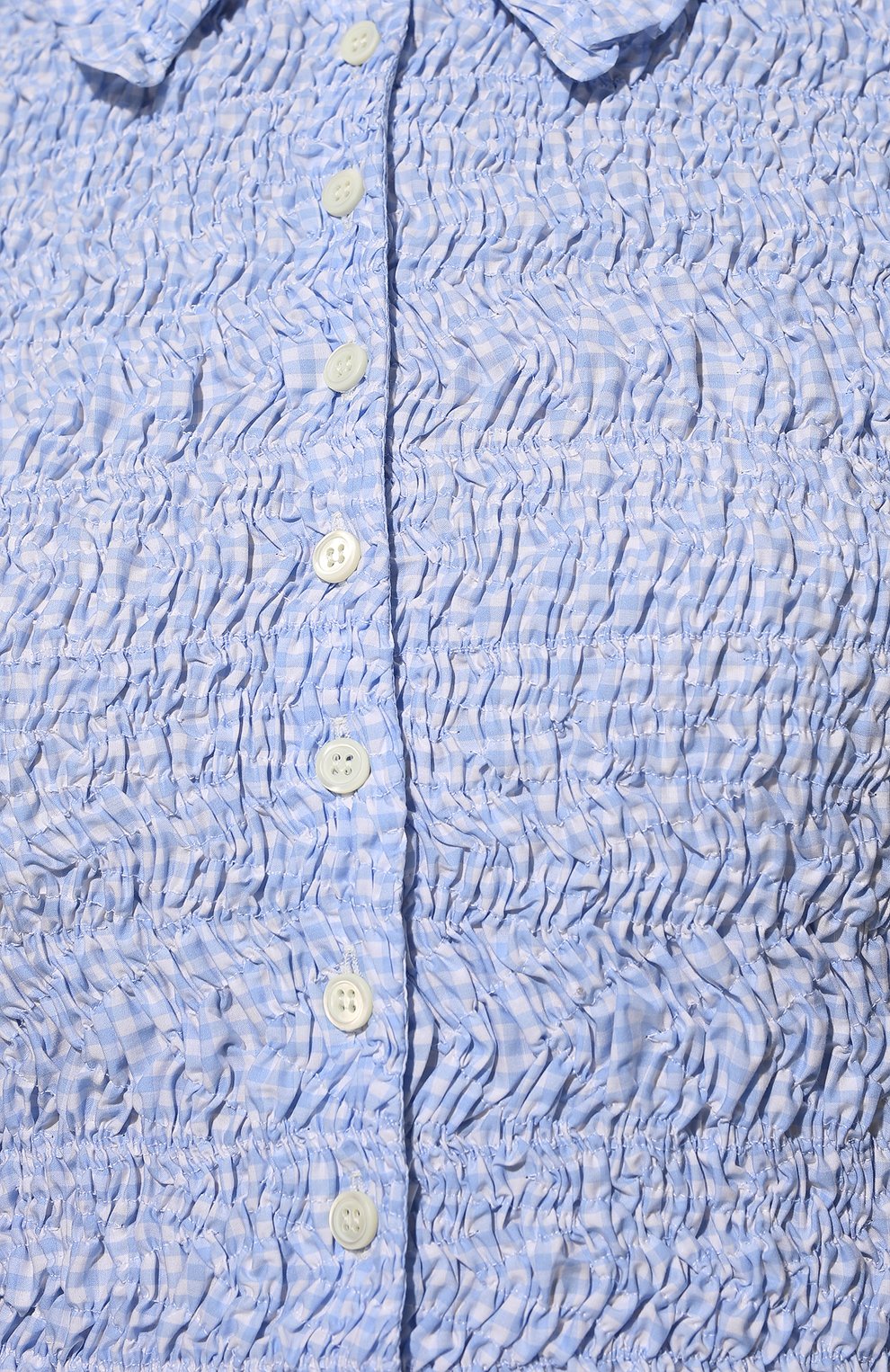 Женская хлопковая блузка MIU MIU голубого цвета, арт. MK1617-2AP2-F0012 | Фото 5 (Рукава: Длинные; Длина (для топов): Стандартные; Материал внешний: Хлопок; Стили: Романтичный; Женское Кросс-КТ: Блуза-одежда)