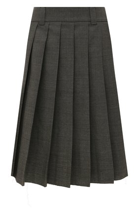 Женская шерстяная юбка MIU MIU серого цвета, арт. MG1781-10DI-F0480 | Фото 1 (Материал внешний: Шерсть; Длина Ж (юбки, платья, шорты): До колена; Женское Кросс-КТ: Юбка-одежда, юбка-плиссе; Стили: Кэжуэл)