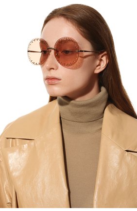 Женские солнцезащитные очки CHLOÉ розового цвета, арт. CH0110S | Фото 2 (Тип очков: С/з; Материал: Металл; Оптика Гендер: оптика-женское; Очки форма: Круглые)