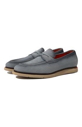 Мужские замшевые пенни-лоферы SANTONI серо-голубого цвета по цене 79450 руб., арт. MCCG18015SV2SRVRZ45 | Фото 1 Мужские замшевые пенни-лоферы SANTONI серо-голубого цвета, арт. MCCG18015SV2SRVRZ45 | Фото 1 (Материал внутренний: Натуральная кожа; Материал внешний: Кожа, Замша; Стили: Кэжуэл)