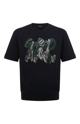 Мужская хлопковая футболка GIORGIO ARMANI темно-синего цвета по цене 72050 руб., арт. 6LSM53/SJQRZ | Фото 1 Мужская хлопковая футболка GIORGIO ARMANI темно-синего цвета, арт. 6LSM53/SJQRZ | Фото 1 (Материал внешний: Хлопок; Длина (для топов): Стандартные; Рукава: Короткие; Принт: С принтом; Стили: Кэжуэл)