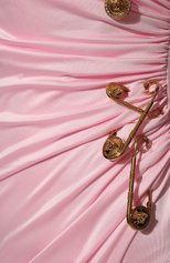 Женское платье из вискозы VERSACE розового цвета, арт. 1003564/1A00572 | Фото 5 (Случай: Вечерний; Рукава: Короткие; Длина Ж (юбки, платья, шорты): Миди; Материал внешний: Вискоза; Материал подклада: Вискоза; Стили: Романтичный; Женское Кросс-КТ: Платье-одежда)