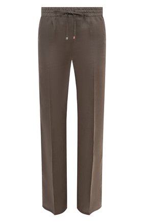 Женские льняные брюки KITON хаки цвета, арт. D48122K09T85 | Фото 1 (Материал внешний: Лен; Длина (брюки, джинсы): Удлиненные; Стили: Кэжуэл; Женское Кросс-КТ: Брюки-одежда; Силуэт Ж (брюки и джинсы): Широкие)
