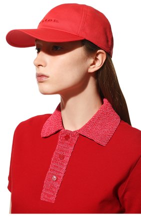 Женская хлопковая бейсболка KITON красного цвета по цене 58700 руб., арт. DCAPP06X0667A | Фото 2 Женская хлопковая бейсболка KITON красного цвета, арт. DCAPP06X0667A | Фото 2 (Материал: Хлопок, Текстиль)