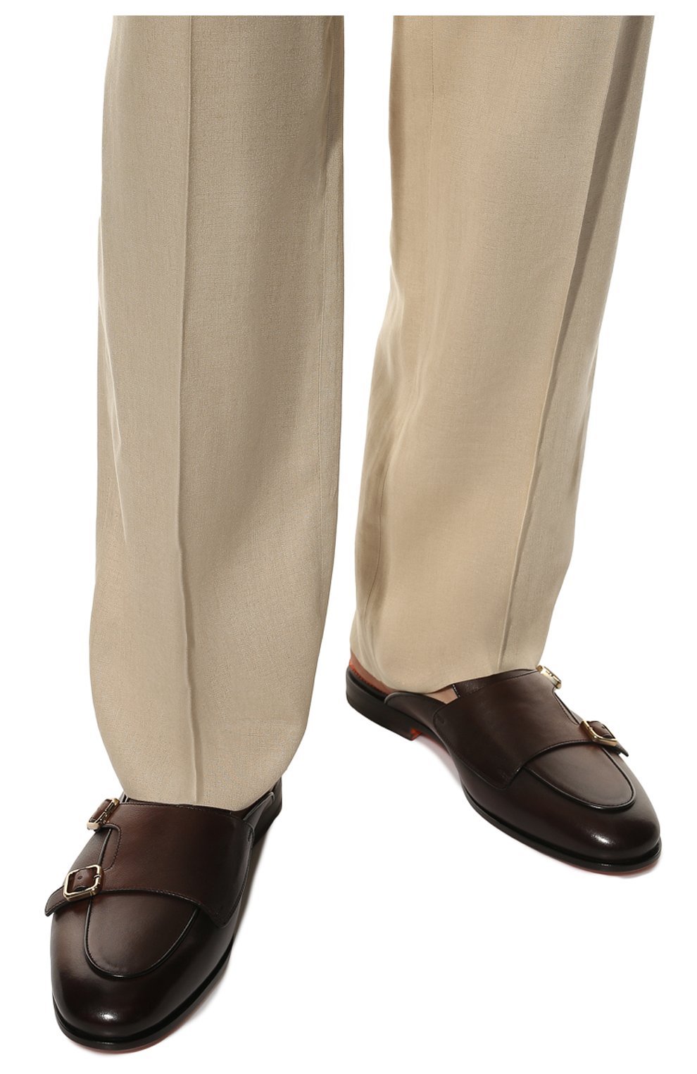 Мужские кожаные сабо SANTONI темно-коричневого цвета, арт. MCCG17974LC5BGFRT29 | Фото 3 (Материал внутренний: Натуральная кожа)