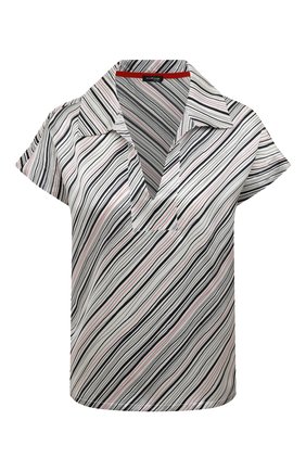 Женская шелковая блузка KITON разноцветного цвета, арт. D53443K0991A | Фото 1 (Рукава: Короткие; Длина (для топов): Стандартные; Материал внешний: Шелк; Женское Кросс-КТ: Блуза-одежда; Принт: С принтом, Полоска; Стили: Кэжуэл)