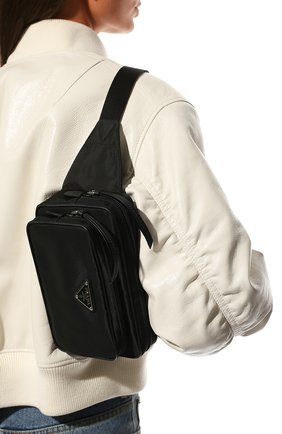 Женская поясная сумка PRADA черного цвета, арт. 1BL010-064-F0002-YOO | Фото 2 (Размер: small; Материал: Текстиль; Стили: Спорт)