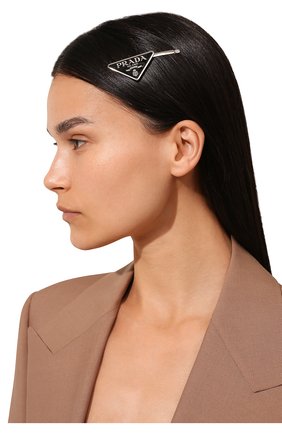 Женская комплект из двух заколок для волос PRADA черного цвета, арт. 1IF051-2BA6-F0002 | Фото 2 (Материал: Металл)