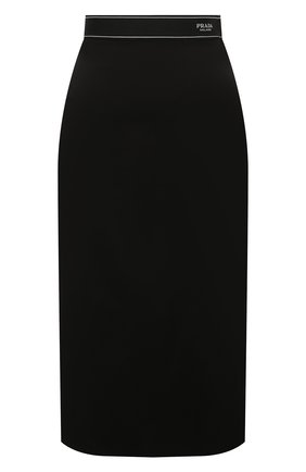 Женская хлопковая юбка PRADA черного цвета, арт. P170T-F62-F0002-221 | Фото 1 (Материал внешний: Хлопок; Длина Ж (юбки, платья, шорты): Миди; Женское Кросс-КТ: Юбка-одежда, Юбка-карандаш; Стили: Кэжуэл)