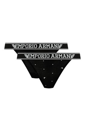 Женские набор из двух пар трусов EMPORIO ARMANI черного цвета, арт. 164522/2R219 | Фото 1 (Материал внешний: Хлопок; Женское Кросс-КТ: Трусы)