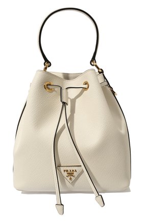 Женская сумка bucket PRADA белого цвета, арт. 1BE032-2A4A-F0009-OOO | Фото 1 (Материал: Натуральная кожа; Размер: small; Ремень/цепочка: На ремешке; Сумки-технические: Сумки top-handle)