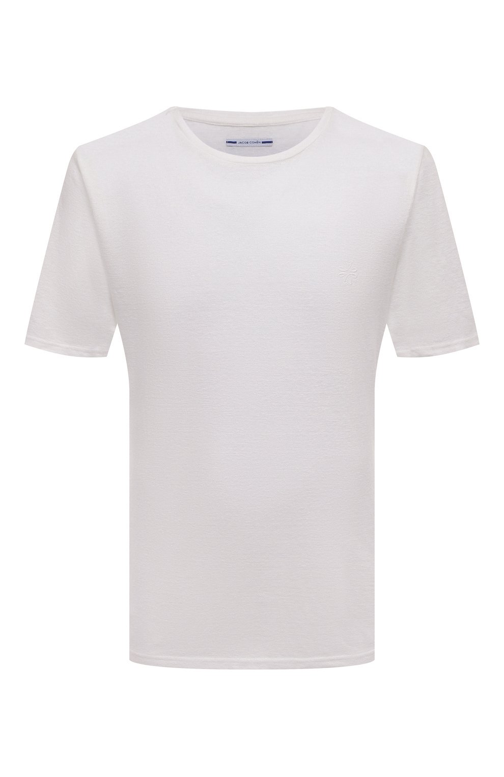 Мужская льняная футболка JACOB COHEN белого цвета, арт. U 4 002 05 M 4371/A00 | Фото 1 (Принт: Без принта; Рукава: Короткие; Длина (для топов): Стандартные; Материал внешний: Лен; Стили: Кэжуэл)