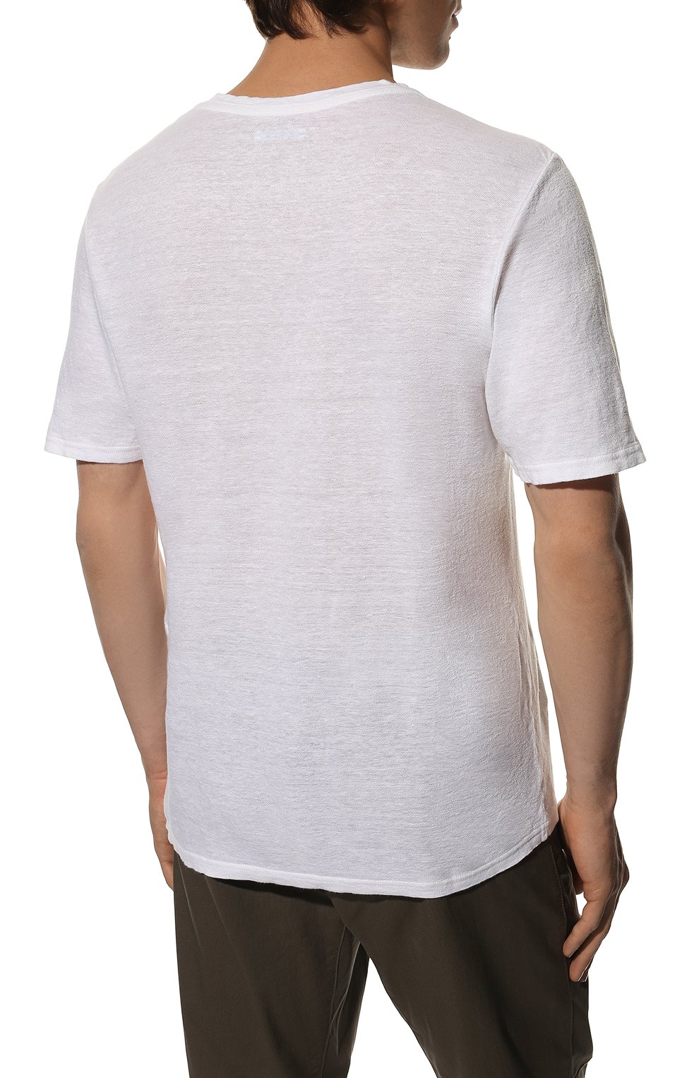 Мужская льняная футболка JACOB COHEN белого цвета, арт. U 4 002 05 M 4371/A00 | Фото 4 (Принт: Без принта; Рукава: Короткие; Длина (для топов): Стандартные; Материал внешний: Лен; Стили: Кэжуэл)