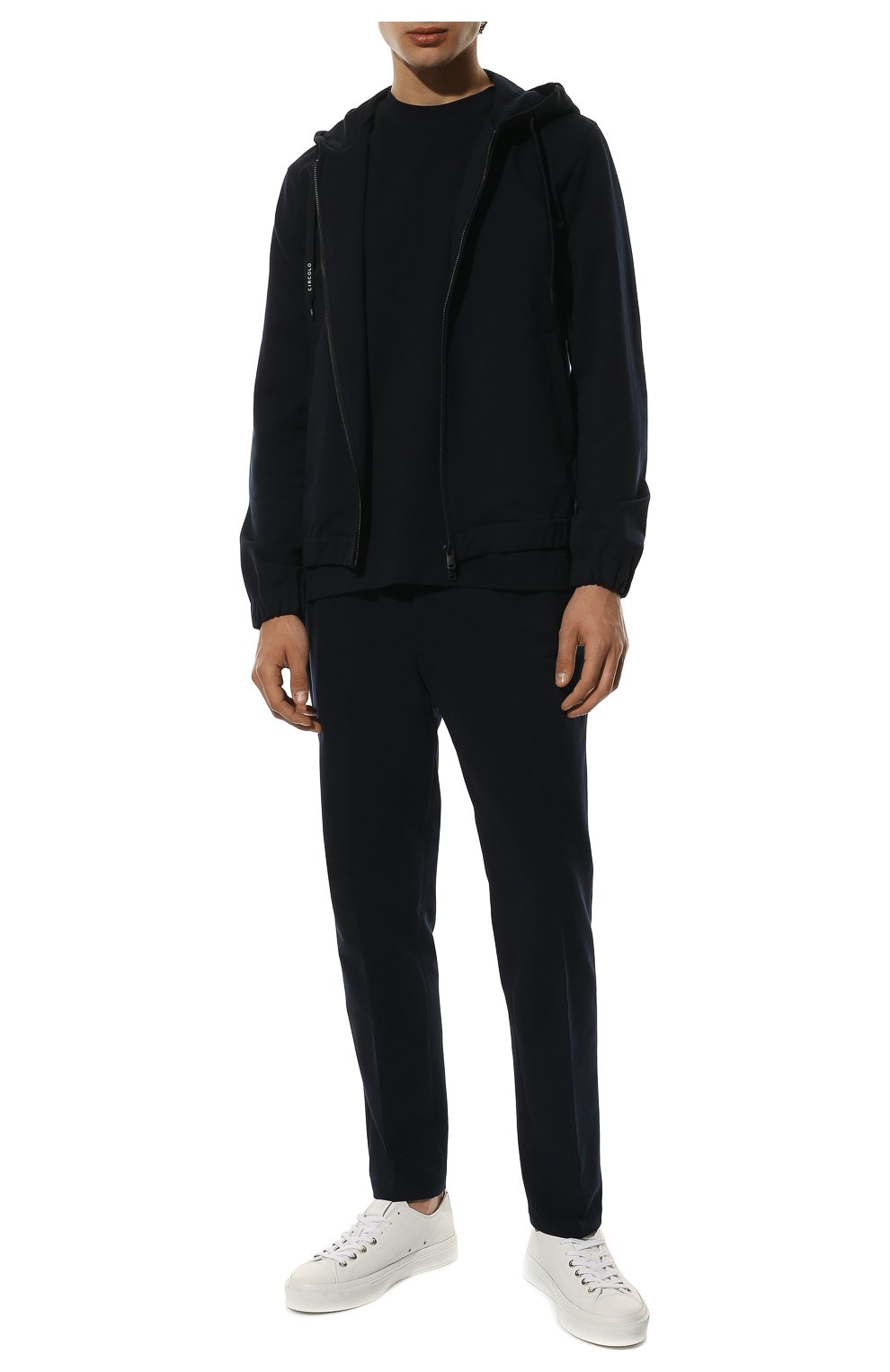 Мужские хлопковые брюки CIRCOLO 1901 темно-синего цвета, арт. CN3360SP | Фото 2 (Длина (брюки, джинсы): Стандартные; Случай: Повседневный; Материал внешний: Хлопок; Стили: Кэжуэл)