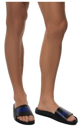 Мужские шлепанцы KNT черного цвета, арт. USSK042N00446 | Фото 3 (Материал внешний: Кожа; Материал внутренний: Натуральная кожа)