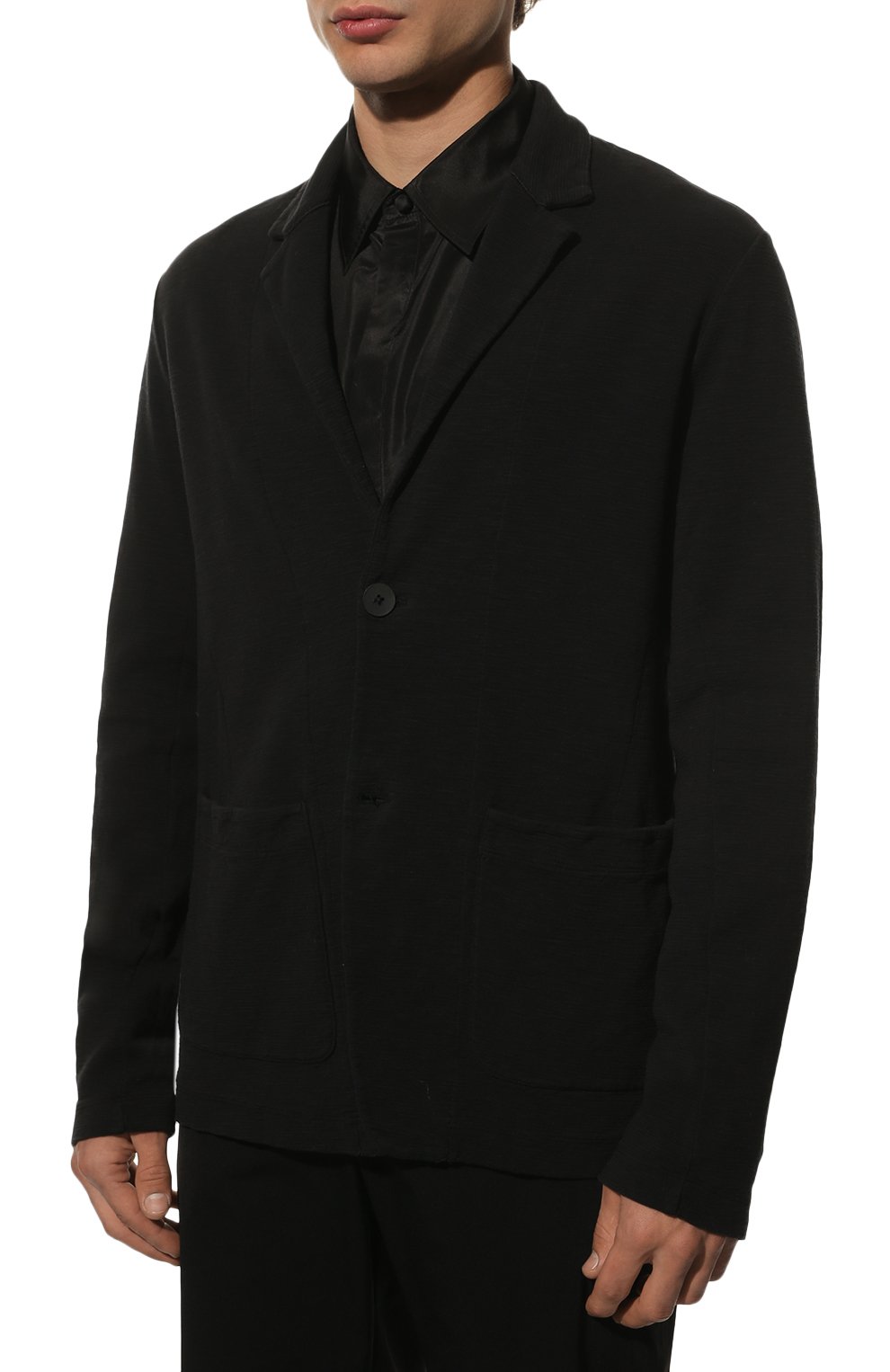 Мужской хлопковый пиджак TRANSIT черного цвета, арт. CFUTRQ13482 | Фото 3 (Рукава: Длинные; Случай: Повседневный; Длина (для топов): Стандартные; Материал внешний: Хлопок; 1-2-бортные: Однобортные; Пиджаки М: Прямой; Стили: Кэжуэл)