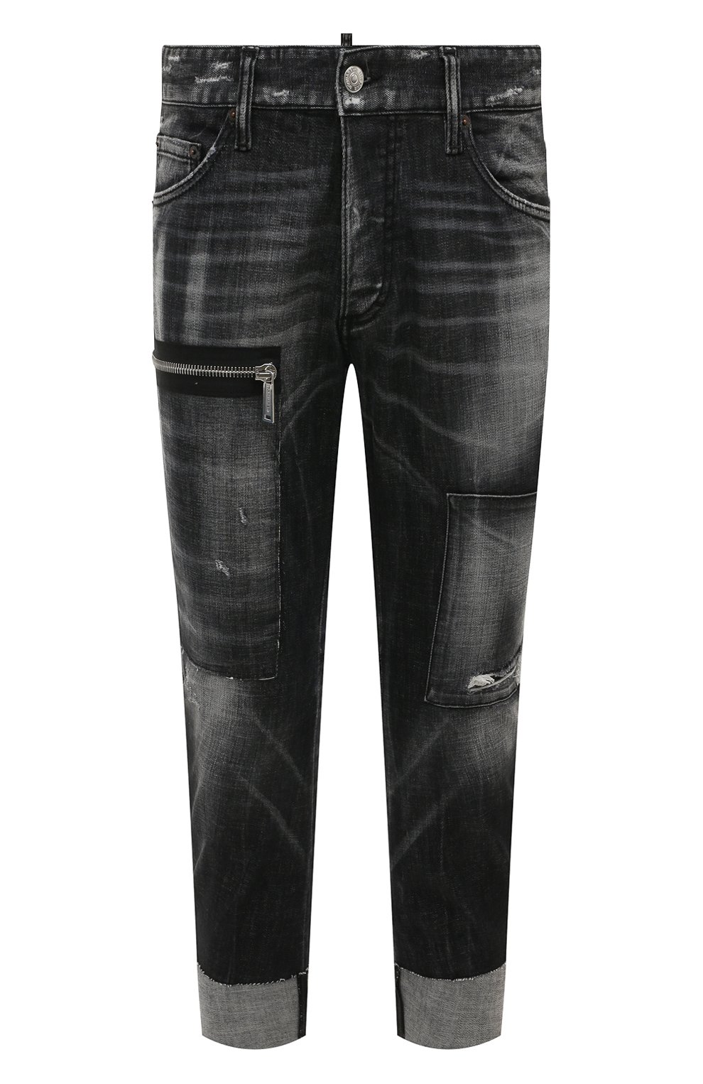 Мужские джинсы DSQUARED2 черного цвета, арт. S71LB1043/S30357 | Фото 1 (Силуэт М (брюки): Широкие; Кросс-КТ: Деним; Стили: Гранж; Материал внешний: Хлопок, Деним; Детали: Потертости; Длина (брюки, джинсы): Укороченные)