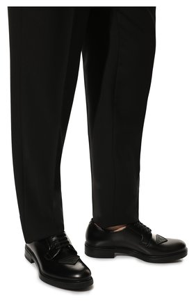 Мужские кожаные дерби PRADA черного цвета, арт. 2EG395-B4L-F0002-G000 | Фото 3 (Материал внешний: Кожа; Стили: Классический)