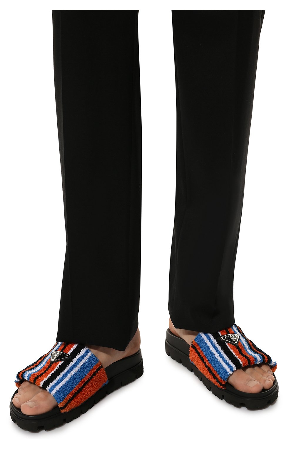 Мужские шлепанцы PRADA разноцветного цвета, арт. 2X3078-1T36-F0049 | Фото 3 (Материал внешний: Текстиль, Шерсть)