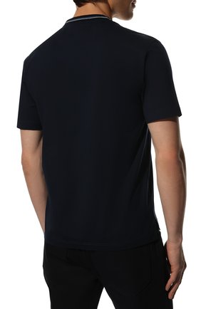 Мужская хлопковая футболка PRADA темно-синего цвета, арт. UJN797-710-F0008-221 | Фото 4 (Принт: Без принта; Рукава: Короткие; Длина (для топов): Стандартные; Материал внешний: Хлопок; Стили: Кэжуэл)
