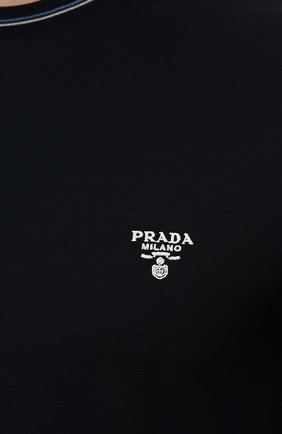 Мужская хлопковая футболка PRADA темно-синего цвета, арт. UJN797-710-F0008-221 | Фото 5 (Принт: Без принта; Рукава: Короткие; Длина (для топов): Стандартные; Материал внешний: Хлопок; Стили: Кэжуэл)
