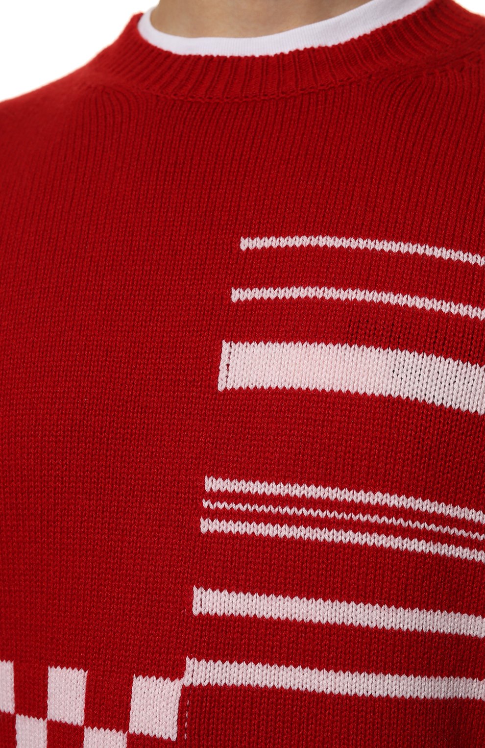 Мужской кашемировый свитер PRADA красного цвета, арт. UMB325-10K4-F0976-221 | Фото 5 (Материал внешний: Шерсть, Кашемир; Рукава: Длинные; Длина (для топов): Стандартные; Принт: С принтом; Мужское Кросс-КТ: Свитер-одежда; Стили: Кэжуэл)
