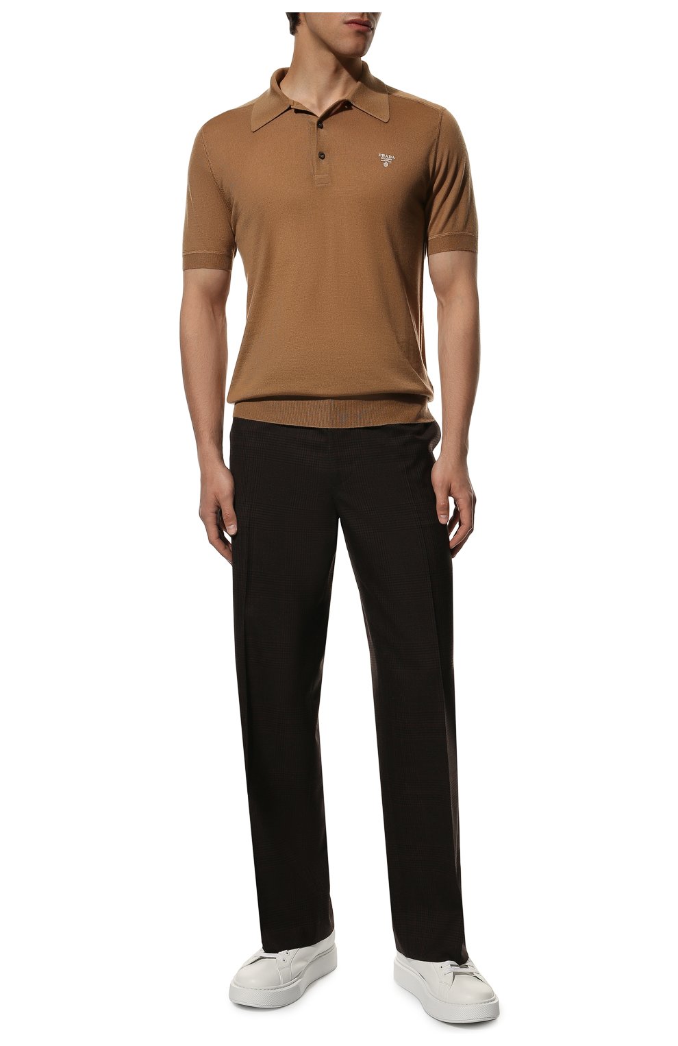 Мужские шерстяные брюки PRADA темно-коричневого цвета, арт. UP0178-10EB-F0192-221 | Фото 2 (Материал внешний: Шерсть; Длина (брюки, джинсы): Стандартные; Стили: Классический; Случай: Формальный)