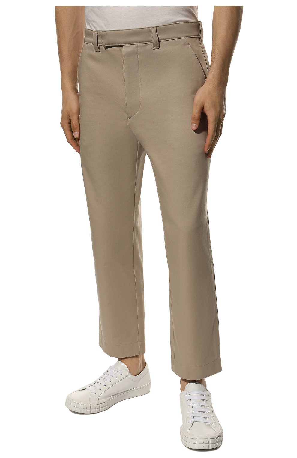 Мужские хлопковые брюки PRADA бежевого цвета, арт. SPH120-1YOK-F0F24-211 | Фото 3 (Длина (брюки, джинсы): Стандартные; Случай: Повседневный; Материал внешний: Хлопок; Стили: Классический)