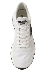 Мужские кроссовки PRADA белого цвета, арт. 4E3576-3LFV-F0009 | Фото 6 (Материал внешний: Текстиль; Стили: Классический; Материал утеплителя: Без утеплителя; Подошва: Массивная)