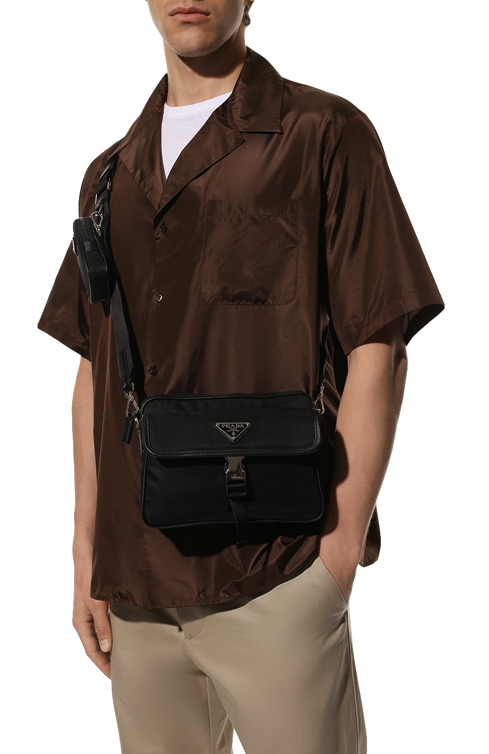 Мужская текстильная сумка PRADA черного цвета, арт. 2VH133-2DMH-F0002-WMP | Фото 2 (Ремень/цепочка: На ремешке; Материал: Текстиль; Размер: small)