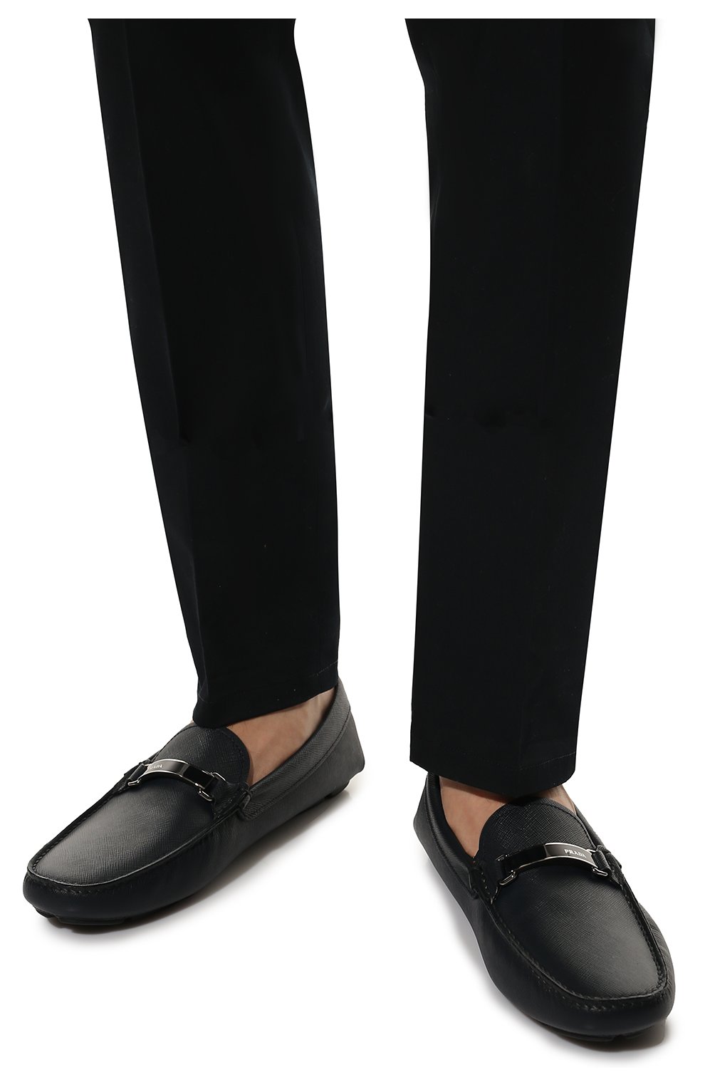Мужские кожаные мокасины PRADA темно-синего цвета, арт. 2DD159-053-F0216-U00I | Фото 3 (Материал внешний: Кожа; Стили: Кэжуэл)