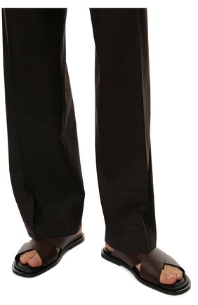 Мужские кожаные шлепанцы PRADA коричневого цвета, арт. 2X3029-3E0N-F0038 | Фото 3 (Материал внешний: Кожа)