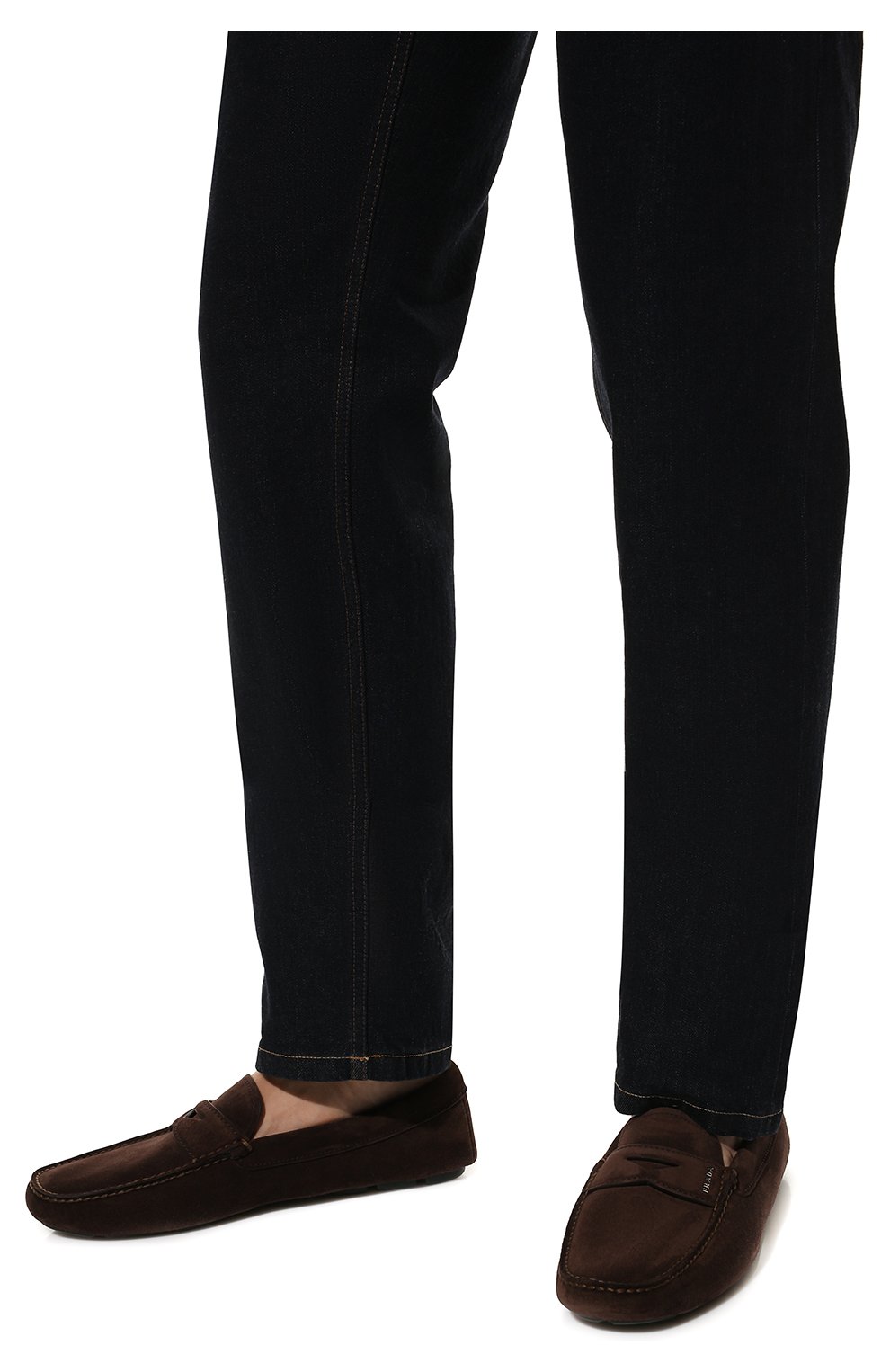 Мужские замшевые мокасины PRADA темно-коричневого цвета, арт. 2DD158-103-F0003-U00I | Фото 3 (Материал внешний: Кожа, Замша; Стили: Кэжуэл)