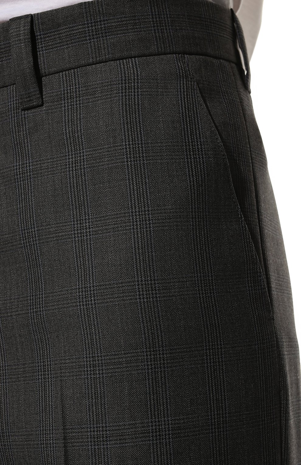 Мужские шерстяные брюки PRADA темно-серого цвета, арт. UP0178-10EA-F0480-221 | Фото 5 (Материал внешний: Шерсть; Длина (брюки, джинсы): Стандартные; Стили: Классический; Случай: Формальный)