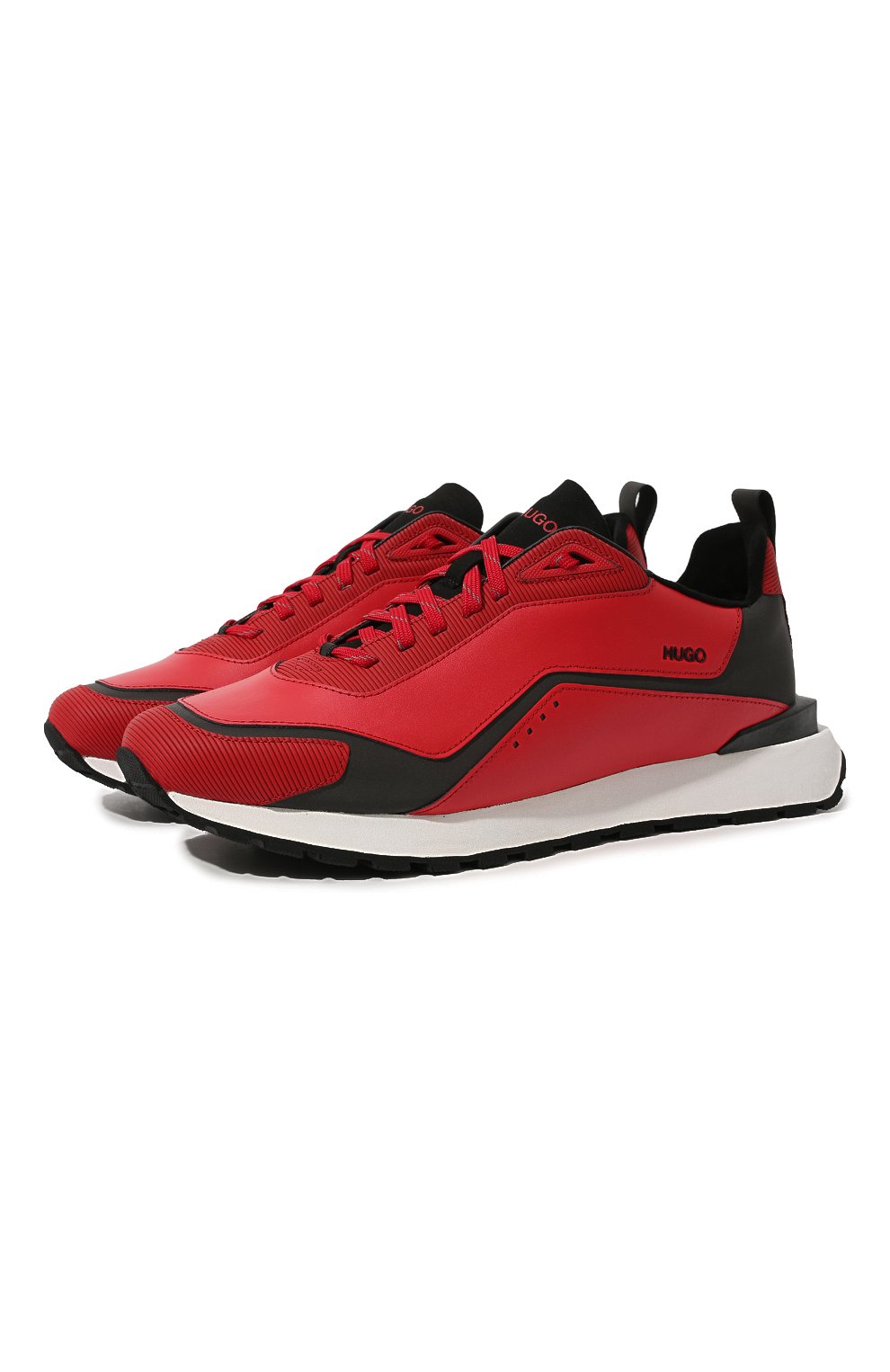 Мужские комбинированные кроссовки HUGO красного цвета, арт. 50464641 | Фото 1 (Материал внешний: Кожа; Стили: Классический; Материал утеплителя: Без утеплителя; Материал внутренний: Текстиль)