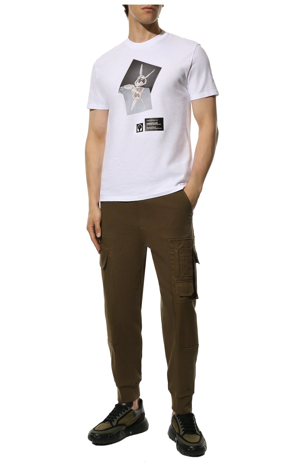 Мужская хлопковая футболка NEIL BARRETT белого цвета, арт. BJT058S S537S | Фото 2 (Рукава: Короткие; Длина (для топов): Стандартные; Принт: С принтом; Материал внешний: Хлопок; Стили: Кэжуэл)