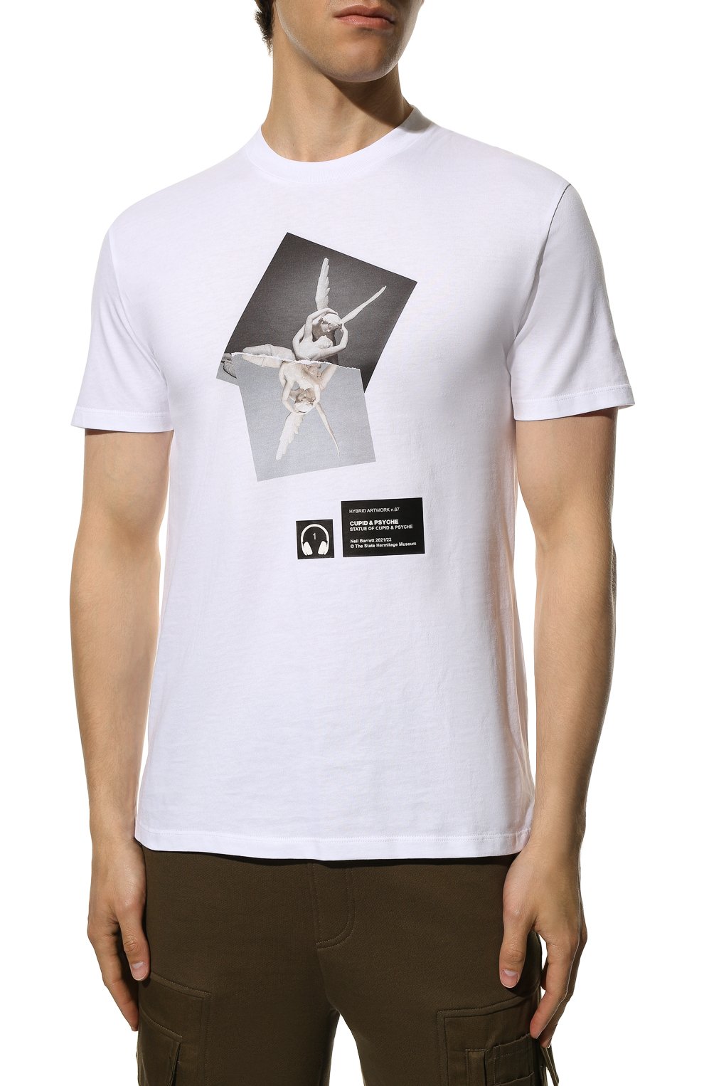 Мужская хлопковая футболка NEIL BARRETT белого цвета, арт. BJT058S S537S | Фото 3 (Рукава: Короткие; Длина (для топов): Стандартные; Принт: С принтом; Материал внешний: Хлопок; Стили: Кэжуэл)