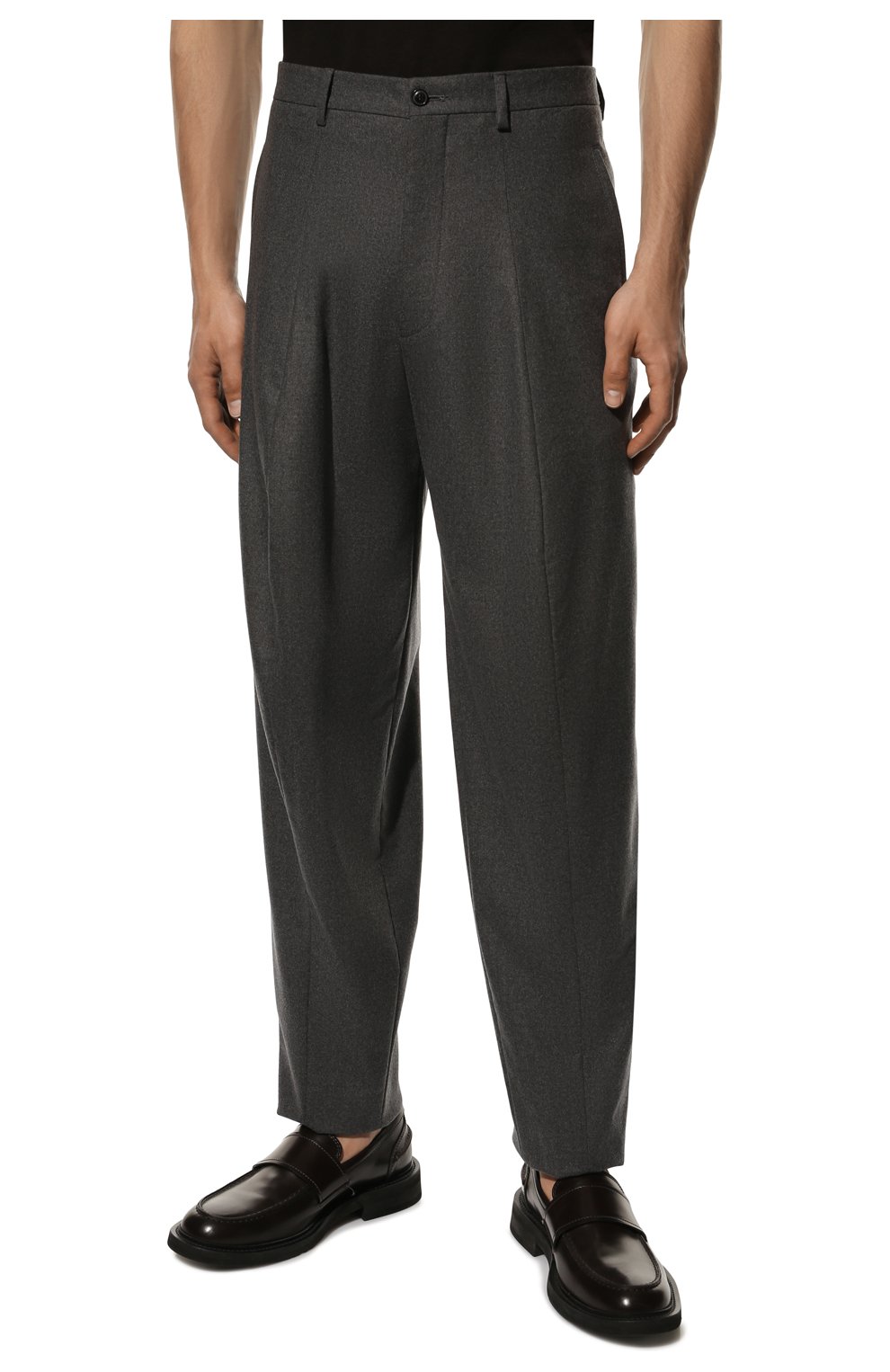 Мужские шерстяные брюки GIORGIO ARMANI темно-серого цвета, арт. 2WGPP0RI/T03KD | Фото 3 (Материал внешний: Шерсть; Длина (брюки, джинсы): Стандартные; Случай: Повседневный; Материал подклада: Купро; Стили: Кэжуэл)