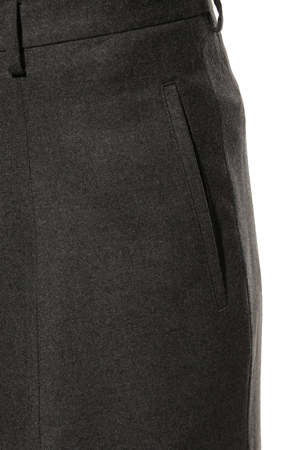 Мужские шерстяные брюки GIORGIO ARMANI темно-серого цвета, арт. 2WGPP0RI/T03KD | Фото 5 (Материал внешний: Шерсть; Длина (брюки, джинсы): Стандартные; Случай: Повседневный; Материал подклада: Купро; Стили: Кэжуэл)