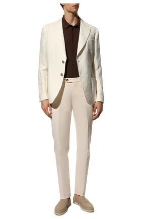 Мужские хлопковые брюки BRUNELLO CUCINELLI кремвого цвета, арт. M289LB1770 | Фото 2 (Материал внешний: Хлопок; Длина (брюки, джинсы): Стандартные)