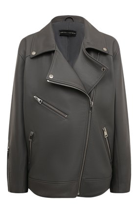 Женская кожаная куртка MASLOV темно-серого цвета, арт. SMW99 | Фото 1 (Рукава: Длинные; Материал внешний: Натуральная кожа; Длина (верхняя одежда): Короткие)