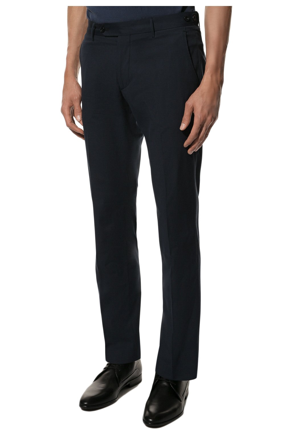 Мужские хлопковые брюки BERWICH темно-синего цвета, арт. SC/1 FIBB/TS2017X | Фото 3 (Силуэт М (брюки): Чиносы; Длина (брюки, джинсы): Стандартные; Случай: Повседневный; Материал внешний: Хлопок; Стили: Кэжуэл)