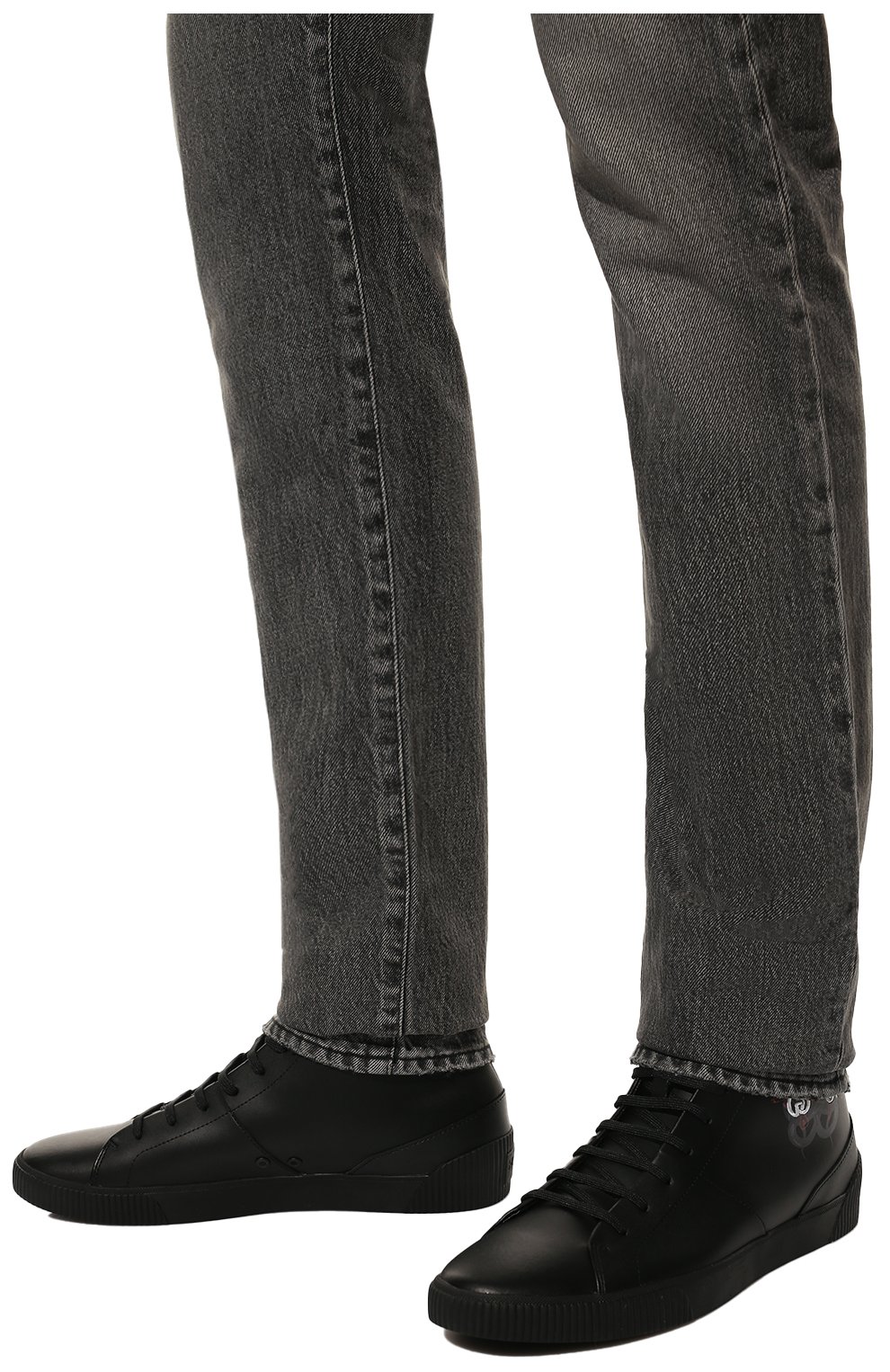 Мужские кожаные кеды HUGO черного цвета, арт. 50461679 | Фото 3 (Материал внешний: Кожа; Стили: Классический; Материал утеплителя: Без утеплителя)