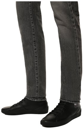 Мужские кожаные кеды HUGO черного цвета, арт. 50461679 | Фото 3 (Материал внешний: Кожа; Стили: Классический; Материал утеплителя: Без утеплителя)