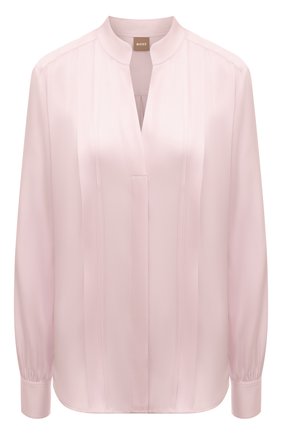 Женская шелковая блузка BOSS светло-розового цвета, арт. 50472082 | Фото 1 (Материал внешний: Шелк; Рукава: Длинные; Длина (для топов): Стандартные; Женское Кросс-КТ: Блуза-одежда; Принт: Без принта; Стили: Кэжуэл)