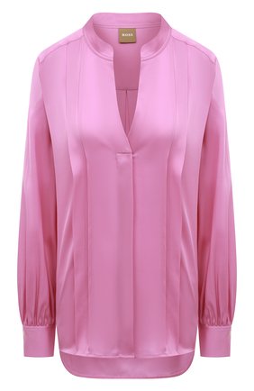Женская шелковая блузка BOSS розового цвета, арт. 50472082 | Фото 1 (Длина (для топов): Стандартные; Рукава: Длинные; Материал внешний: Шелк; Женское Кросс-КТ: Блуза-одежда; Принт: Без принта; Стили: Кэжуэл)