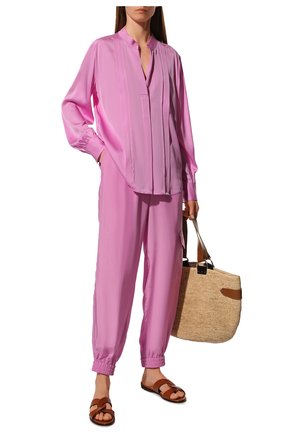 Женская шелковая блузка BOSS розового цвета, арт. 50472082 | Фото 2 (Длина (для топов): Стандартные; Рукава: Длинные; Материал внешний: Шелк; Женское Кросс-КТ: Блуза-одежда; Принт: Без принта; Стили: Кэжуэл)